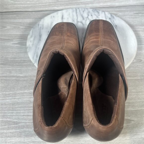 Born Kinney Boots Womens 10 Brown Leather Slip On Shoes Square Toe Ankle Booties - Picture 12 of 14